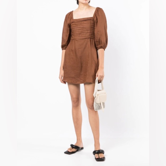Faithfull The Brand | Venezia Shirred Pintucked Linen Dress In Brown